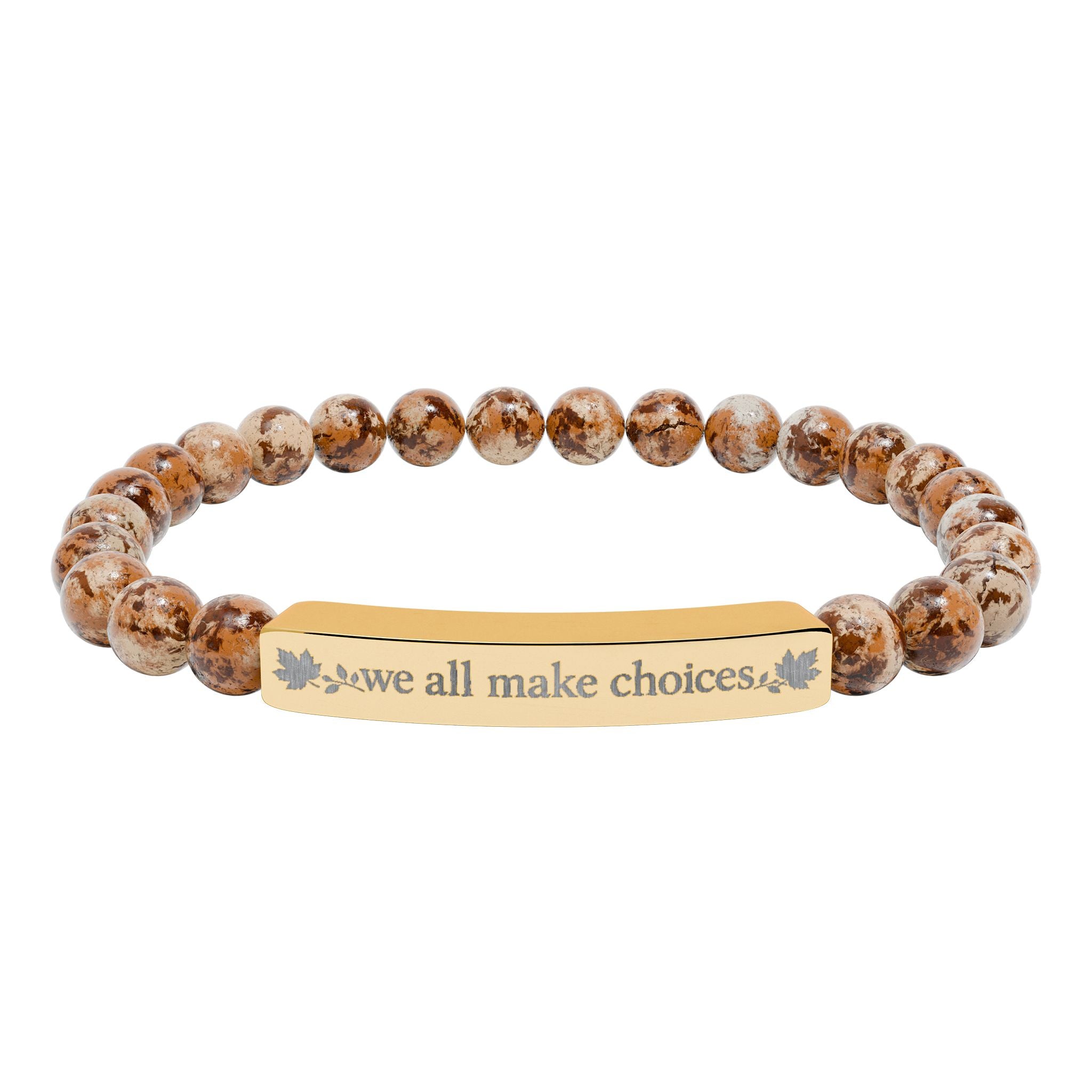 Engraved Natural Stone Stretch Bar Bracelet — Inspirational Message Beaded Bracelet