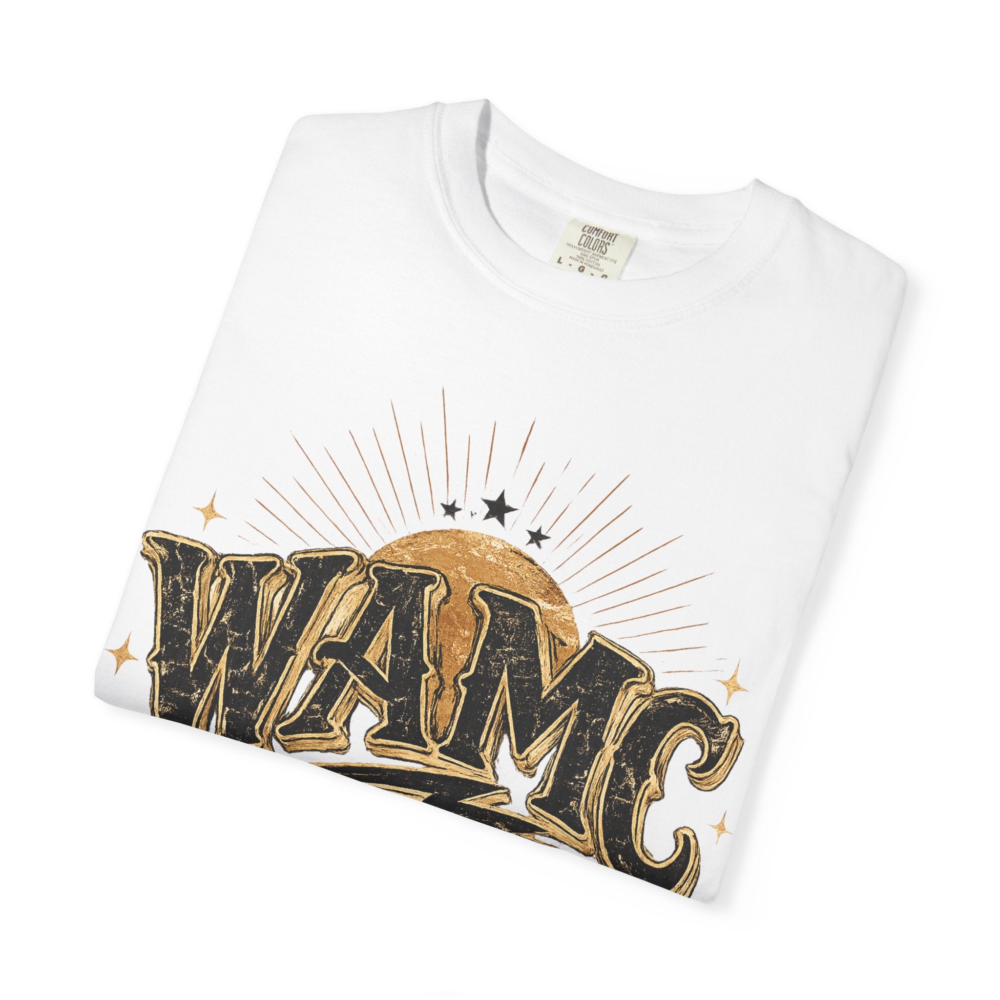 WAMC Retro Sunburst Tee — "we all make choices" Graphic T-Shirt