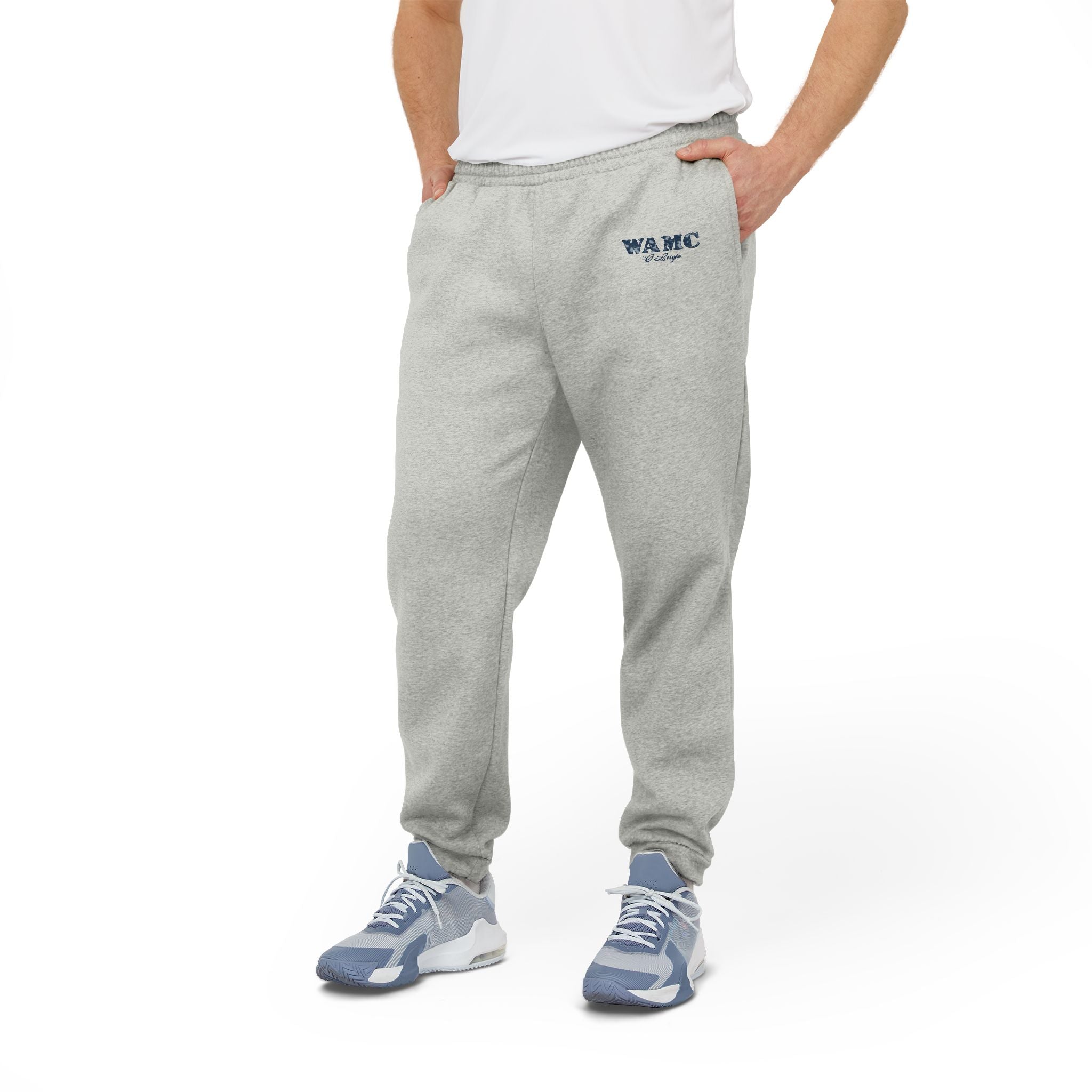Adidas Fleece Joggers — Grey Athletic Sweatpants with WAMC Logo