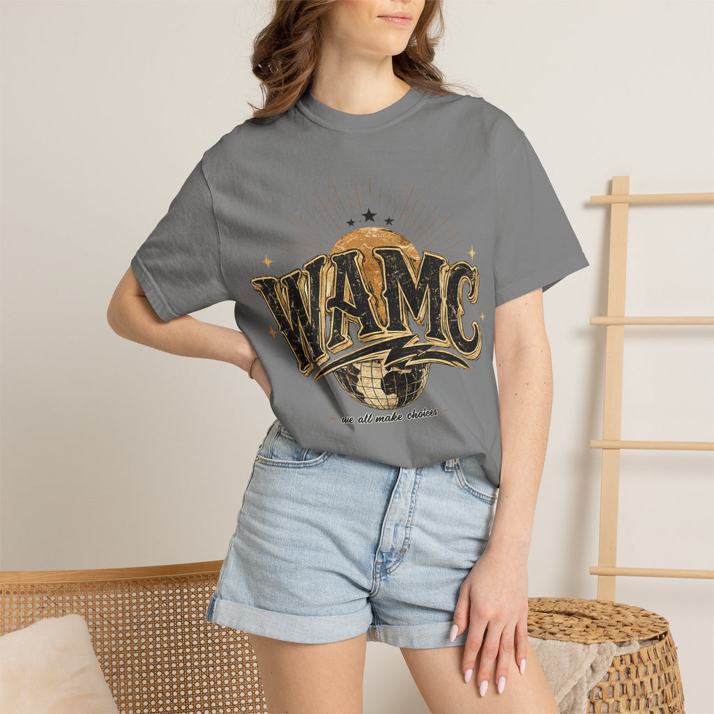 WAMC Retro Sunburst Tee — "we all make choices" Graphic T-Shirt